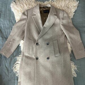 Vintage Pierre Cardin Mens 38R Camel Wool Double Breasted Overcoat Gold Lining